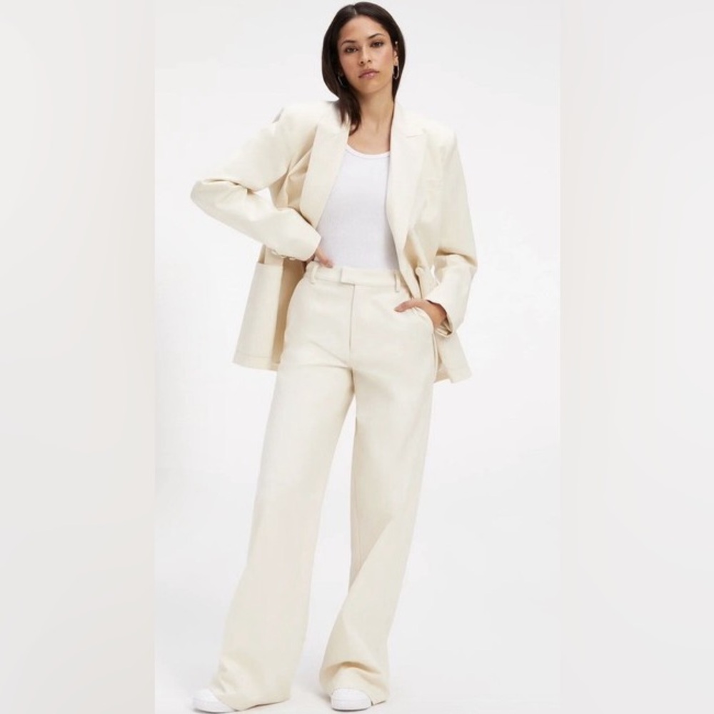 Good American Cream Pants Wide-Leg Tailored